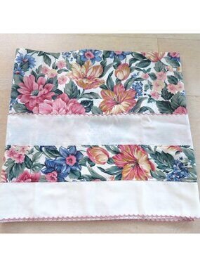 Vintage Floral Print Curtain Valance Pink Trim 16"x 68" Made In USA